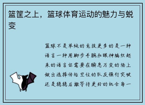 篮筐之上，篮球体育运动的魅力与蜕变