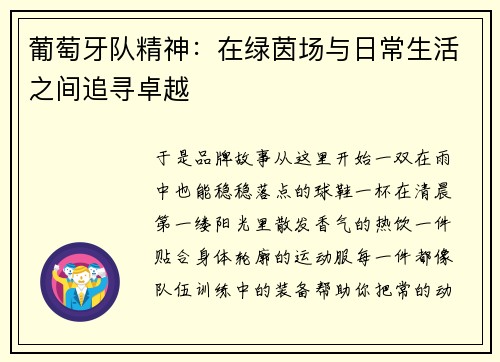 葡萄牙队精神：在绿茵场与日常生活之间追寻卓越